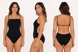 vintage hermes black one piece swimsuit classic straight neck low back sz 40